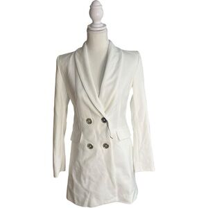 Zara Double Breasted Long Blazer White